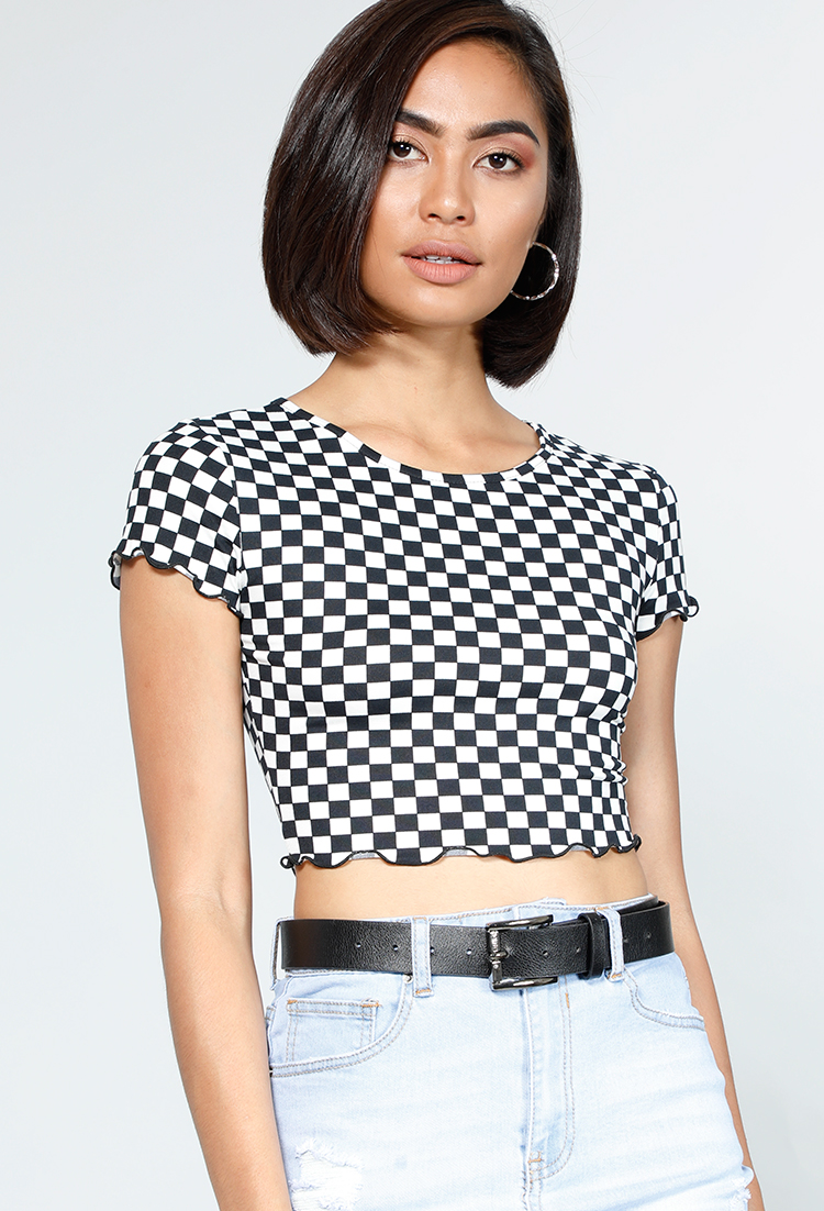 Lettuce Edge Cropped Track Print Top