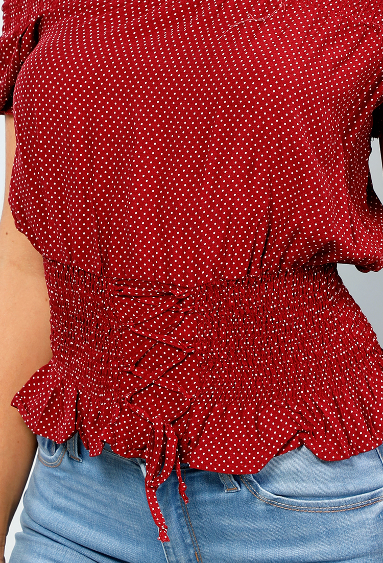 Polka Dot Front Lace Up Top 