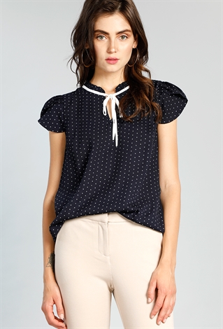 Office Blouse With Front Tie Ribbon 