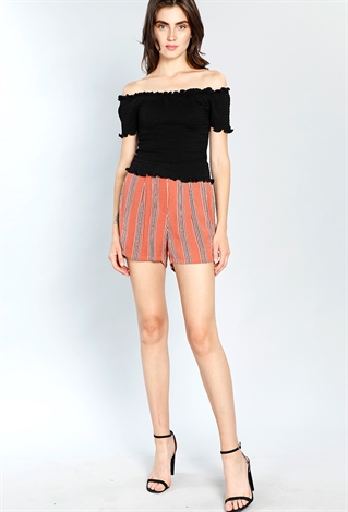 Striped Front Zipper Up Dressy Shorts