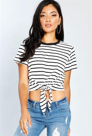 Striped Tie Front Top