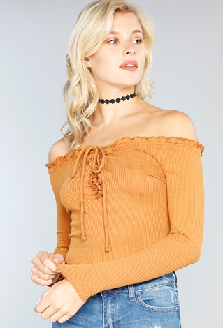 Ruffle Detail Lace Up Top