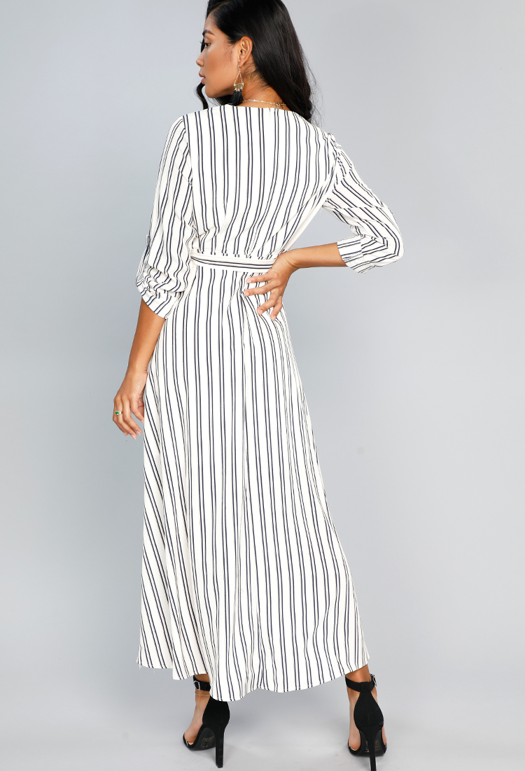 Striped Cut Front Maxi Dress