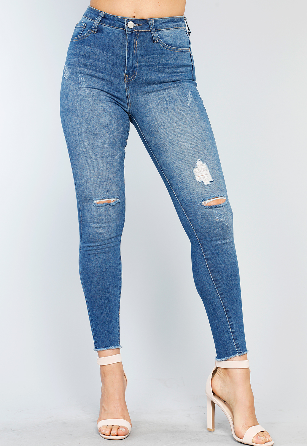High Rise Dristressed Skinny Jeans