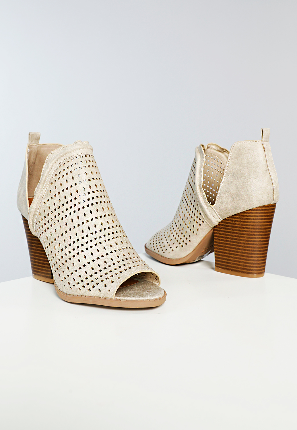 Cutout Leather Ankle Toe Bootie