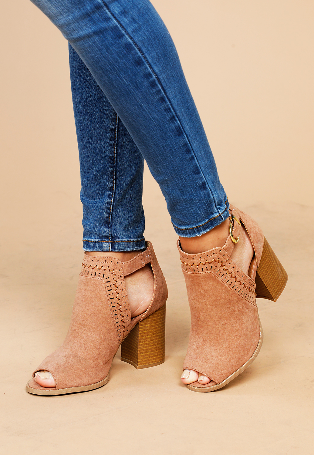 Faux Leather Cutout Ankle Toe Bootie