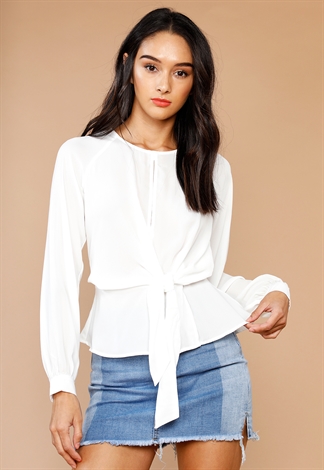 Long Sleeve Cutout Detail Front Tie Top
