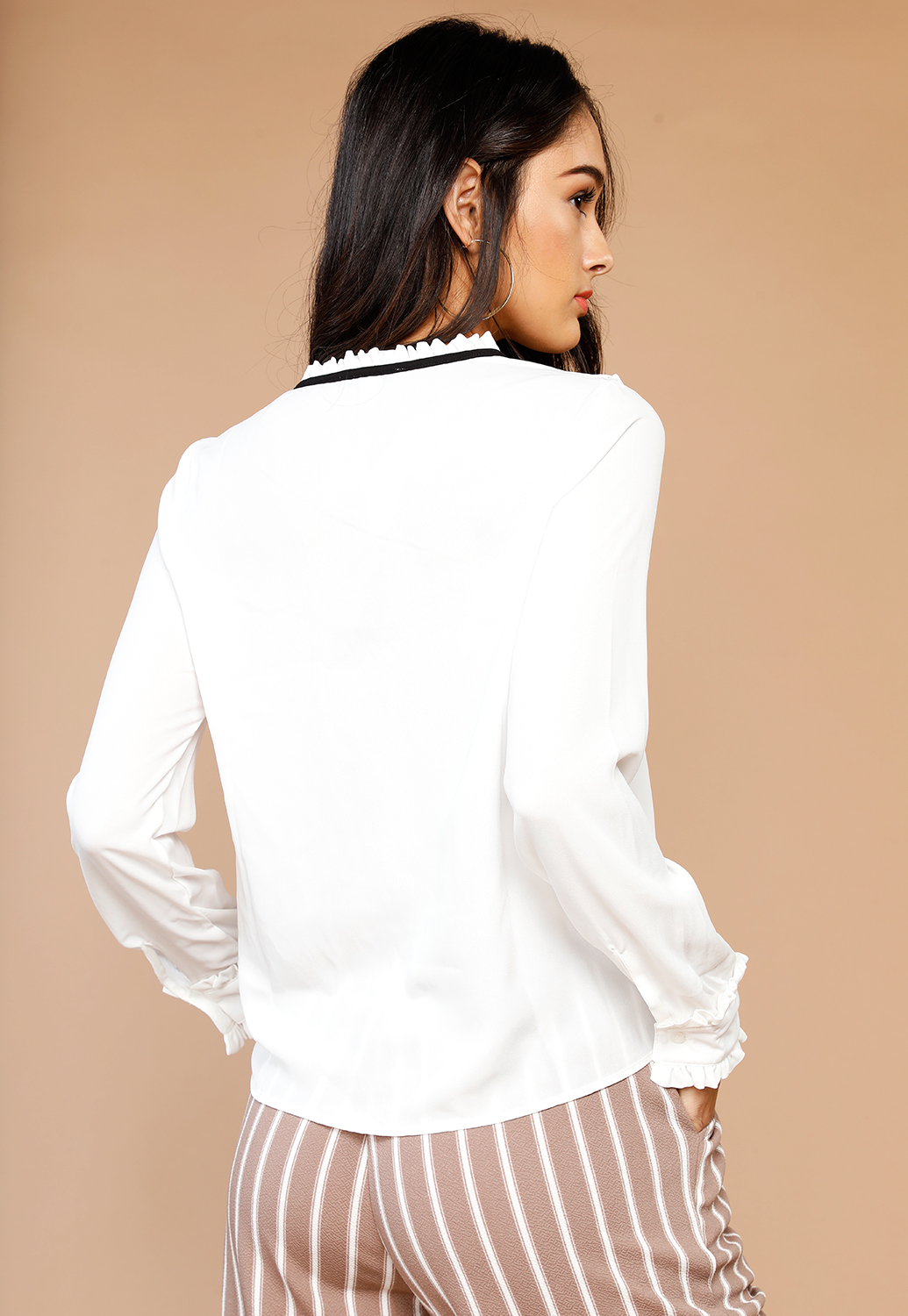 Tie Front Ruffle Detail Blouse
