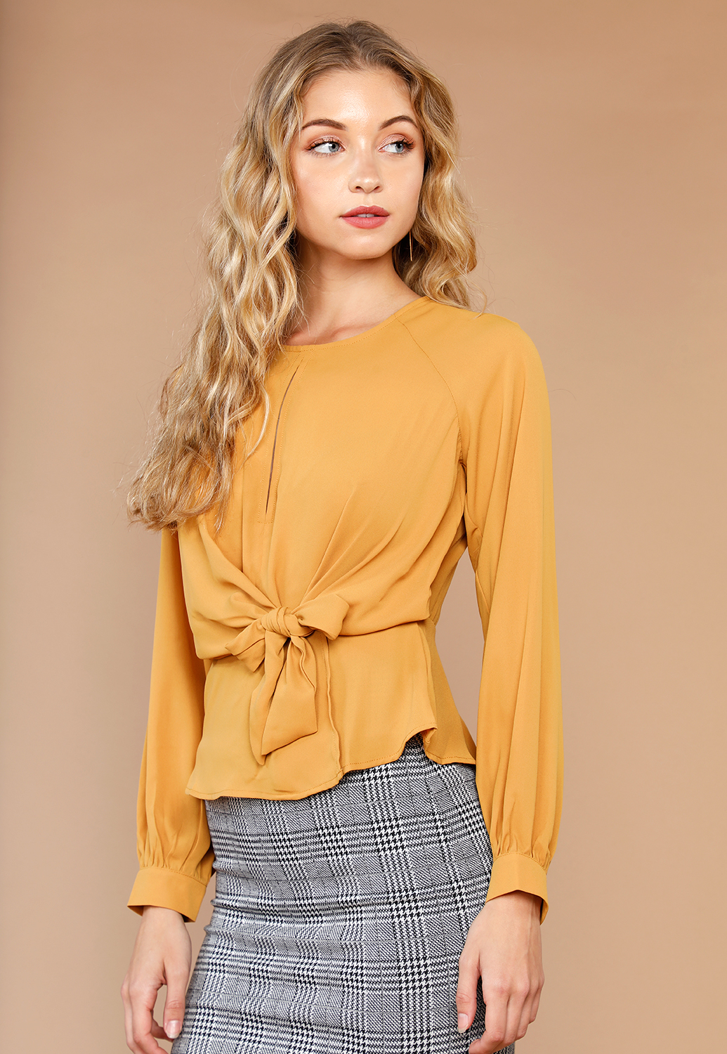 Long Sleeve Cutout Detail Front Tie Top
