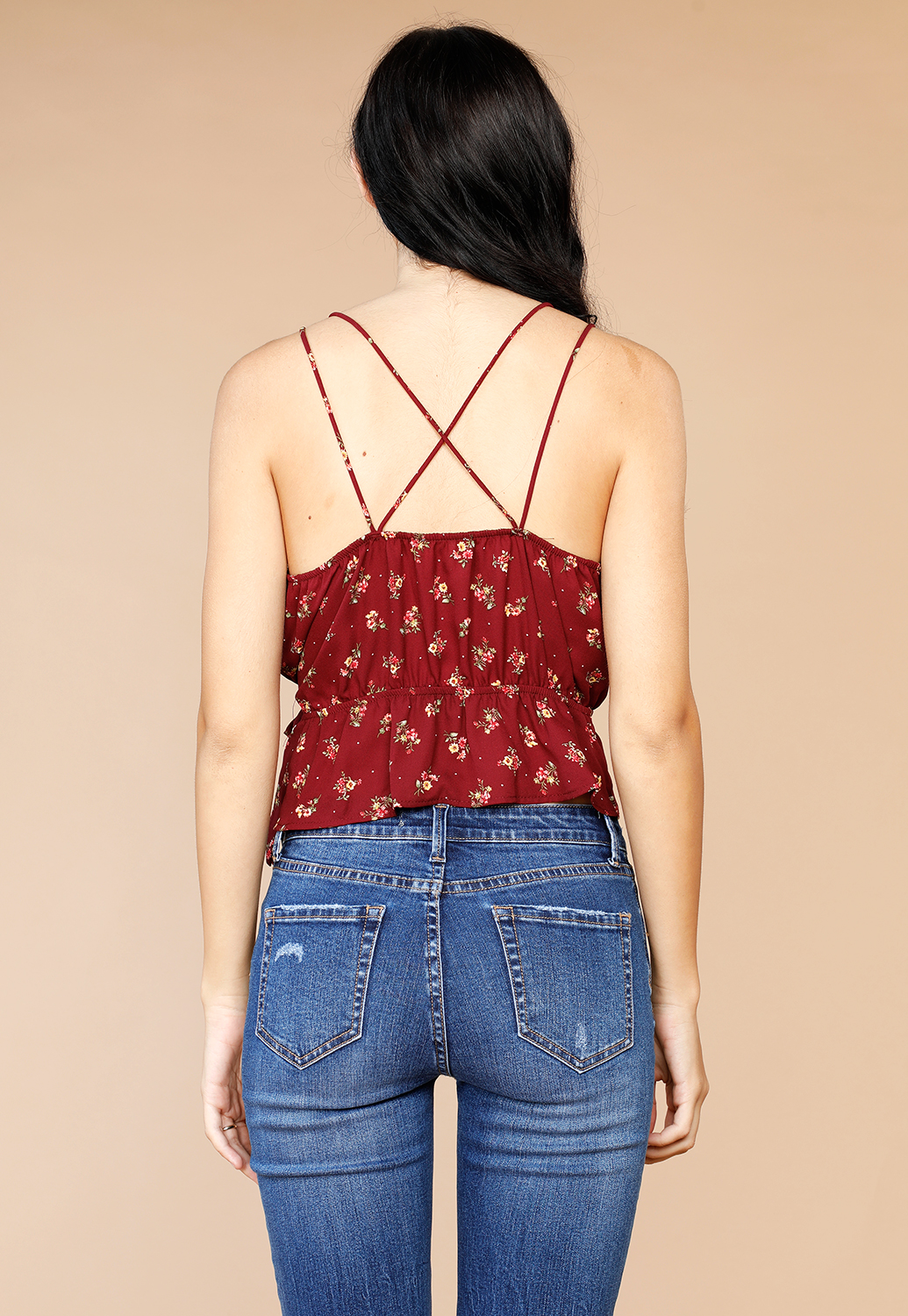 Strappy Floral Tie Front Top