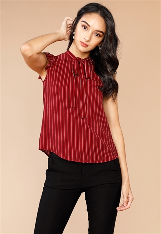 Striped Front-Tie Blouse 