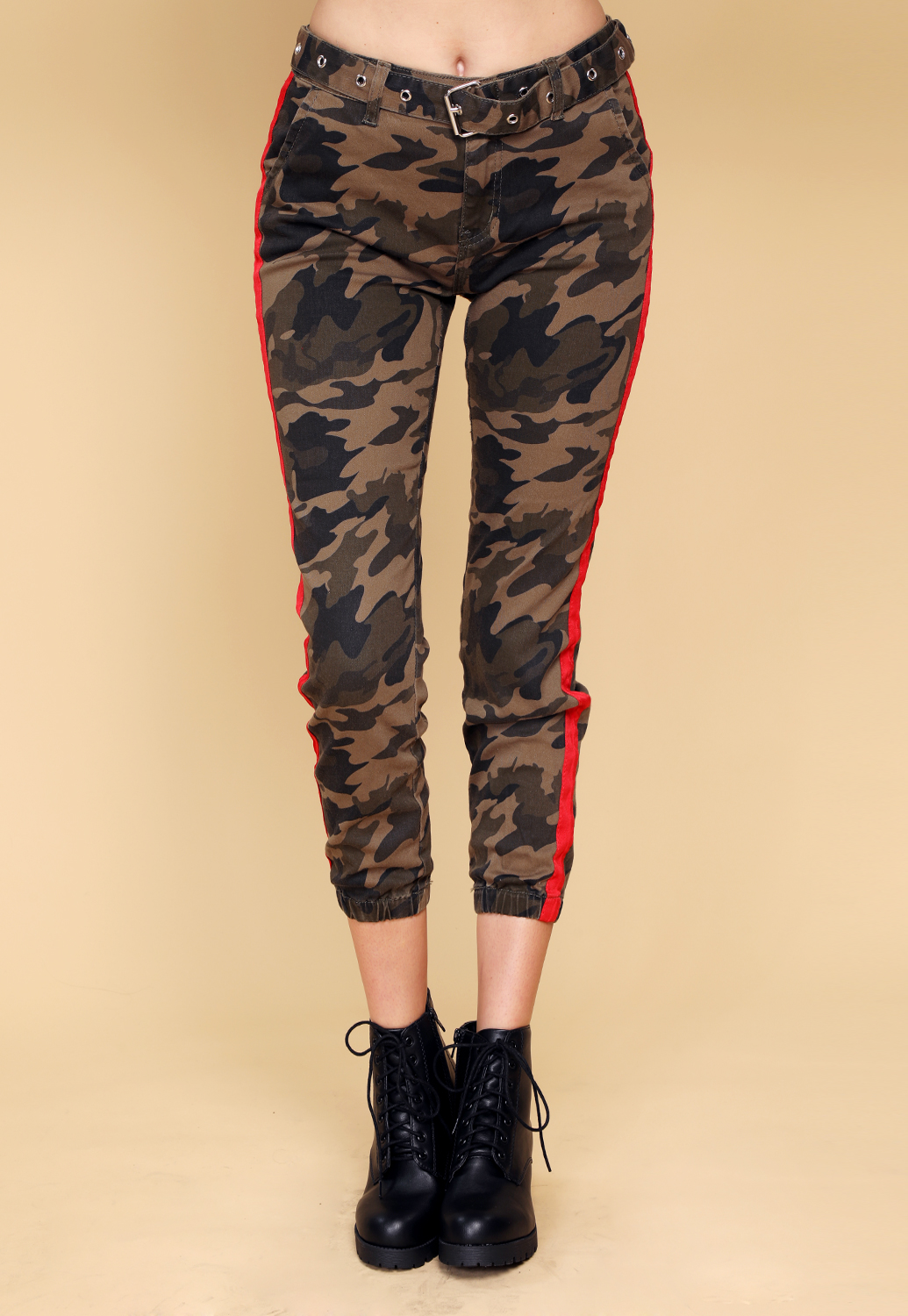 Camo Side Lined Pants With Belt 