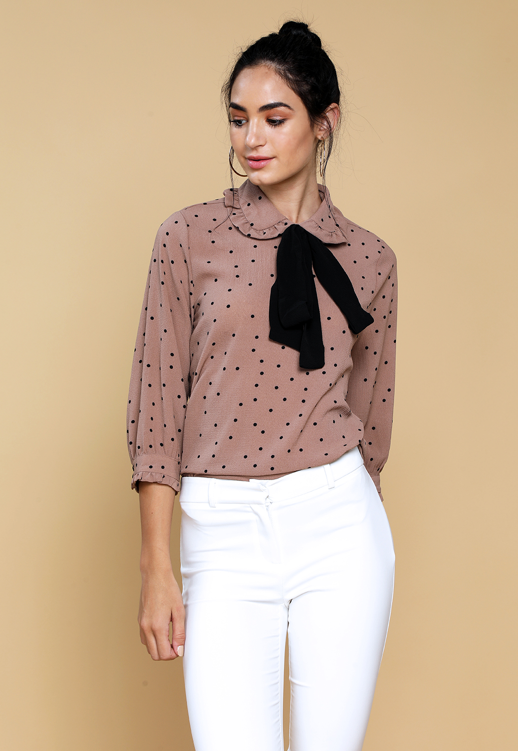 Tie Front Polka Dot Casual Top