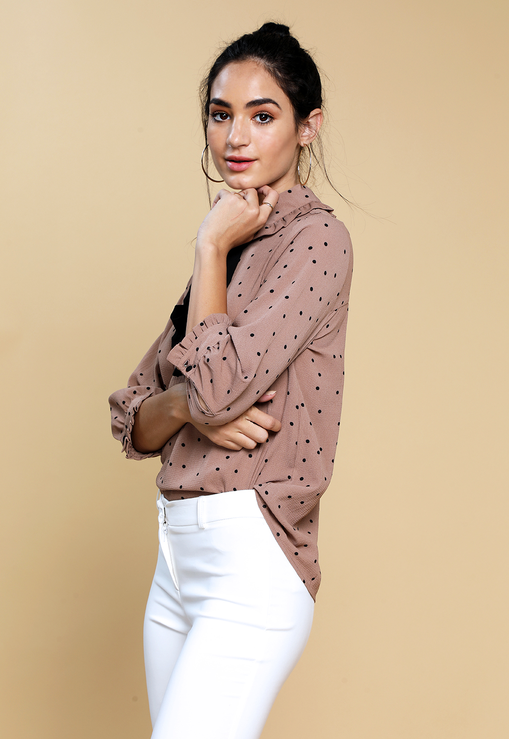 Tie Front Polka Dot Casual Top