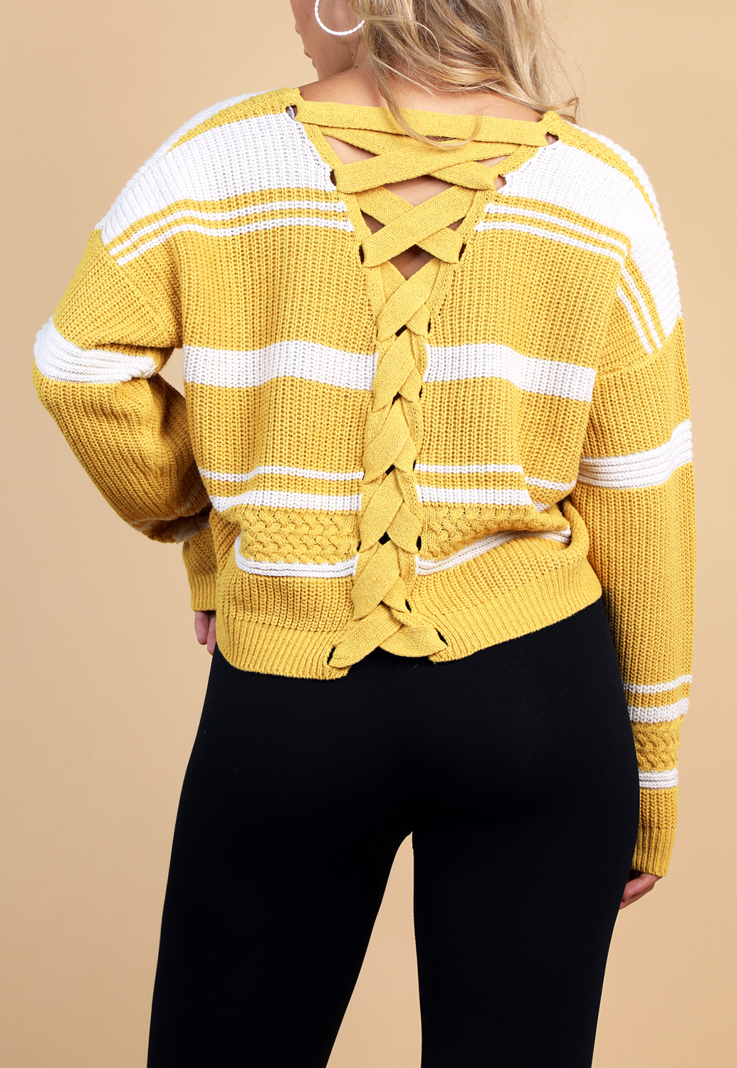 Back Cross Striped Knit Sweater 