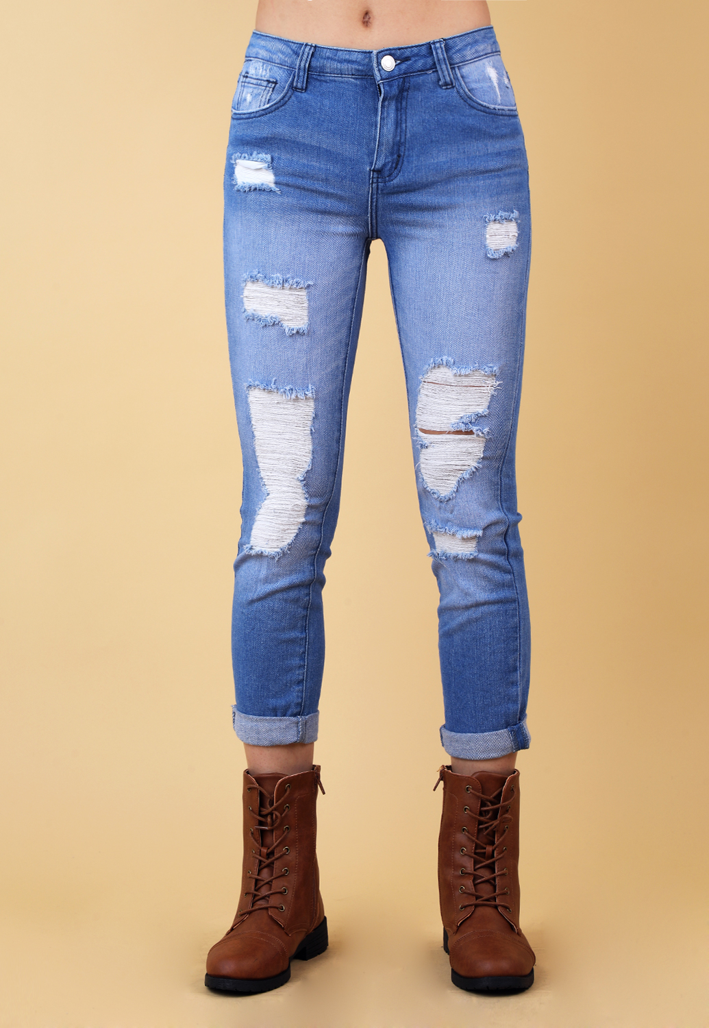 Distressed High Rise Jeans 