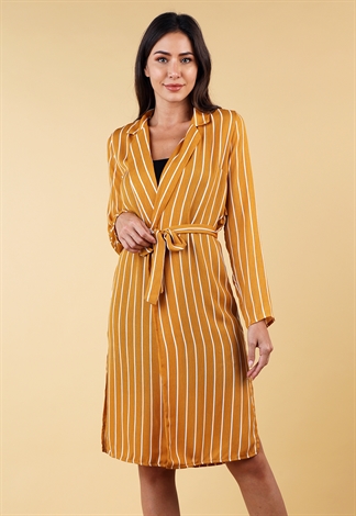Striped Open Front Trench Coat
