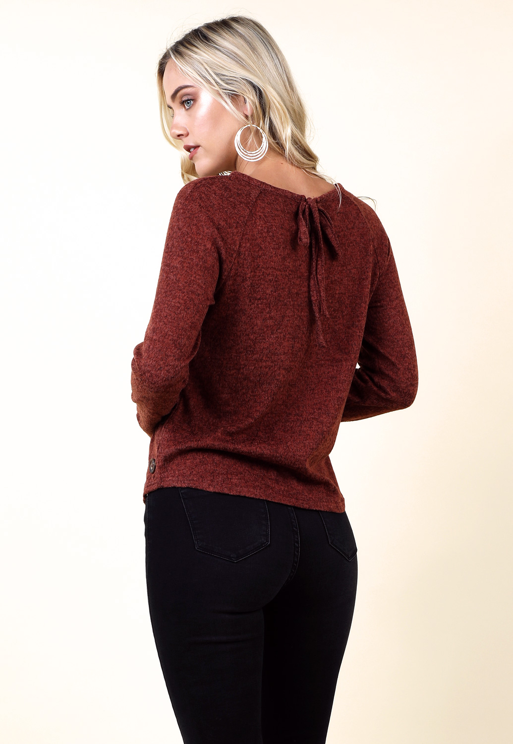 Side Button Detail Marled Top 