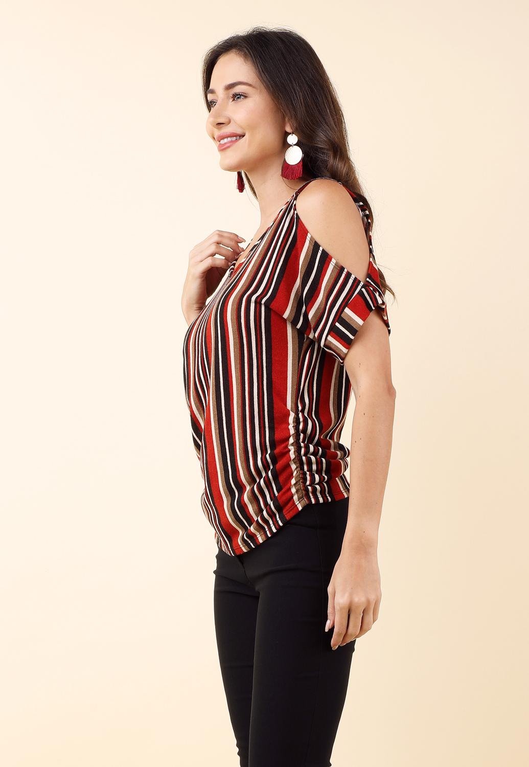 Striped Side Ruched Top 