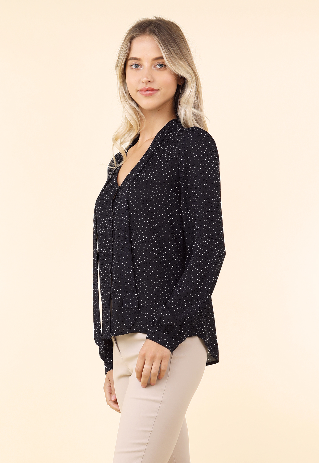 Polka Dot Button Up Front Tie Top