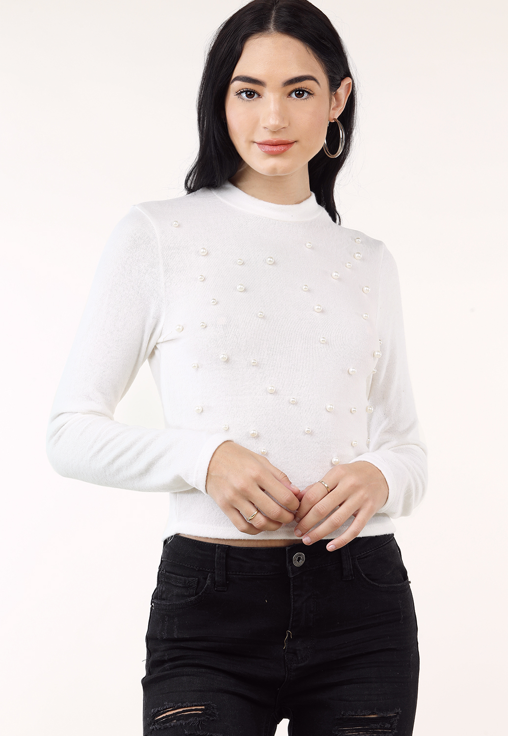Pearl Accented Long Sleeve Top 