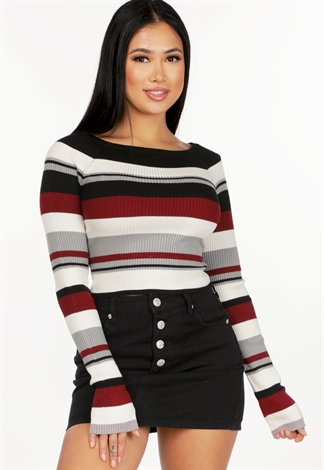Off The Shoulder Striped Knit Top
