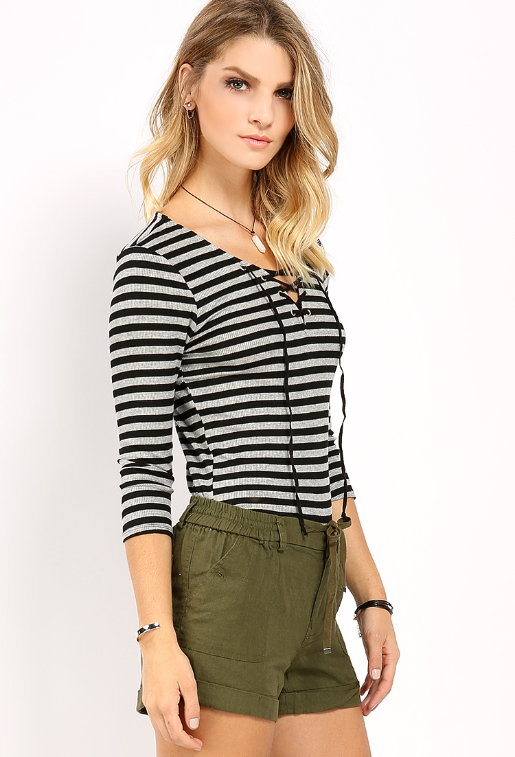 Lace-Up Striped Top