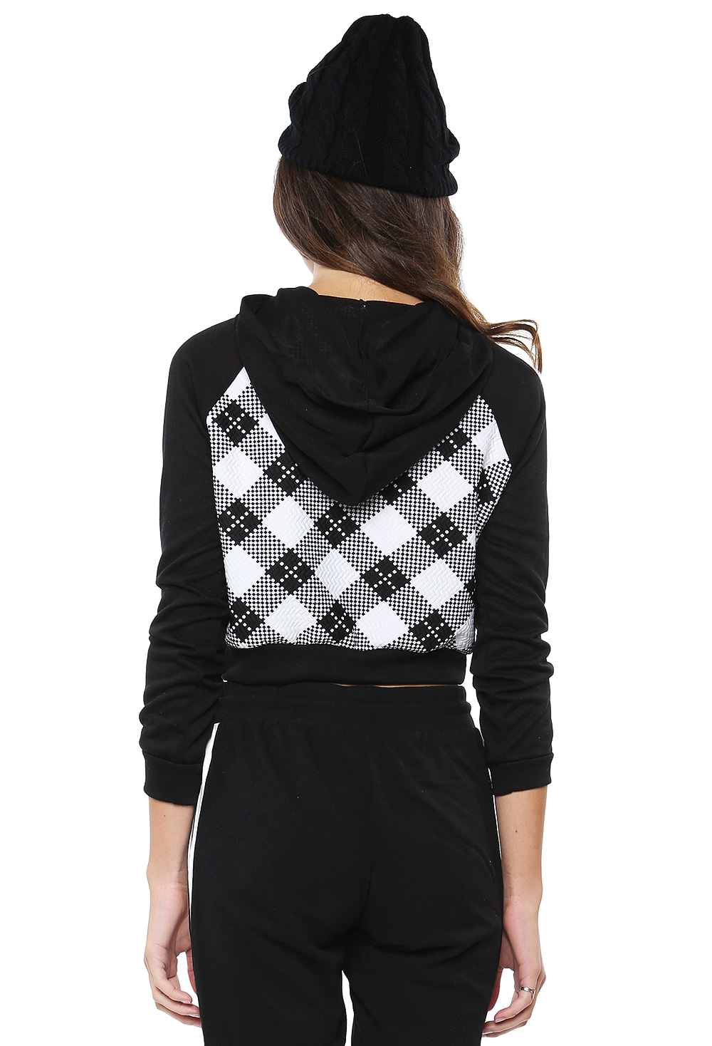 Black&White Checked Hoodie Crop Top | Shop What's New at Papaya Clothing
