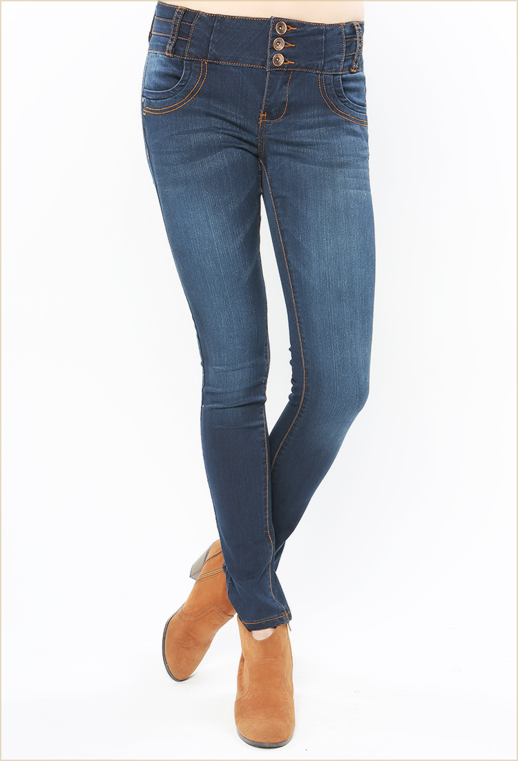 High Rise Three Button Skinny Jeans | Shop Skinny Jeans at Papaya Clothing