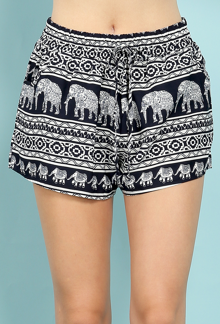 elephant pattern casual shorts