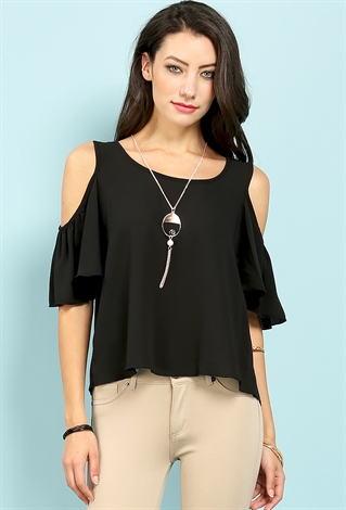 Open Shoulder Ruffled Top W/Necklace | Shop What's New at Papaya Clothing