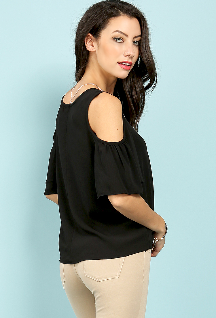 Open Shoulder Ruffled Top W/Necklace | Shop What's New at Papaya Clothing