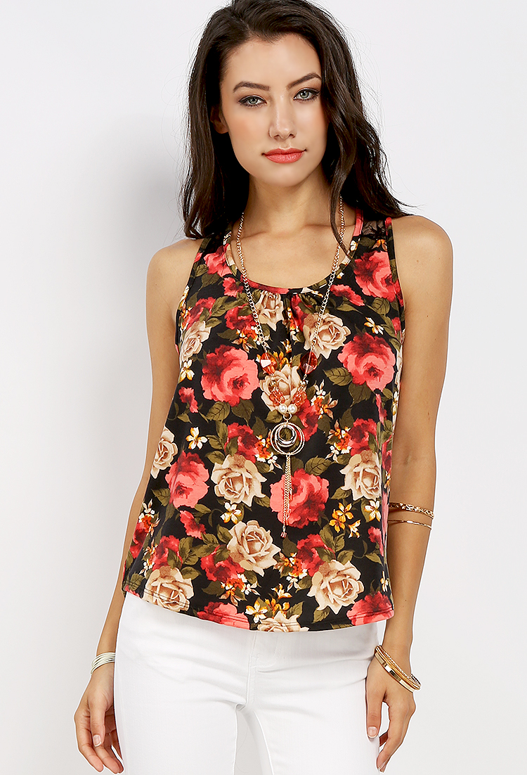 Back Laced Floral Pattern Top W/ Necklace | Shop What's New at Papaya ...