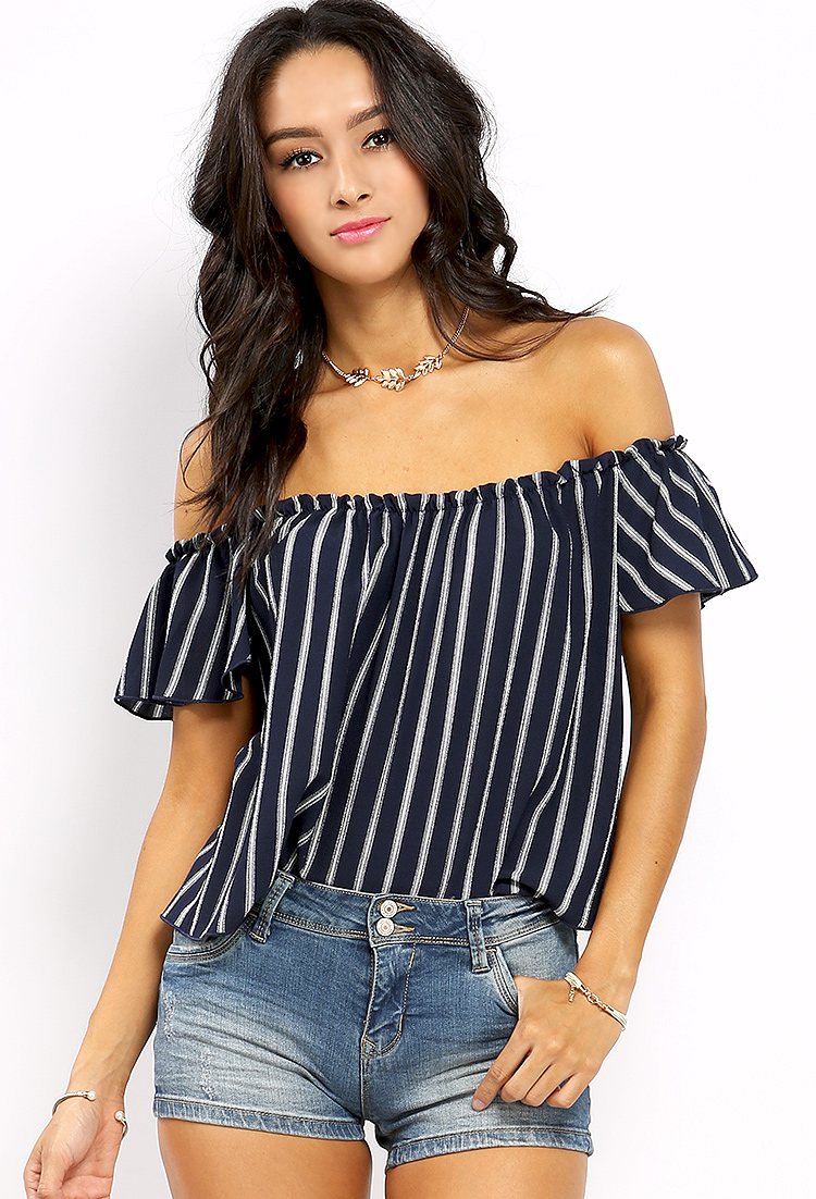 Striped Off-The-Shoulder Top | Shop What's New at Papaya Clothing