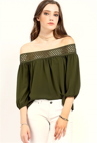 Crochet-Trimmed Off-The-Shoulder Top | Shop What's New at Papaya Clothing