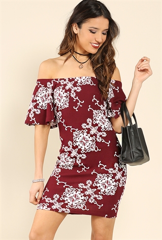 Lace Print Off-The-Shoulder Dress W/ Choker | Shop What's New at Papaya ...