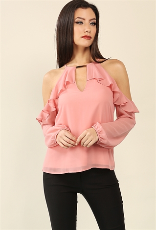 Layered Ruffled Open-Shoulder Chiffon Blouse | Shop What's New at ...