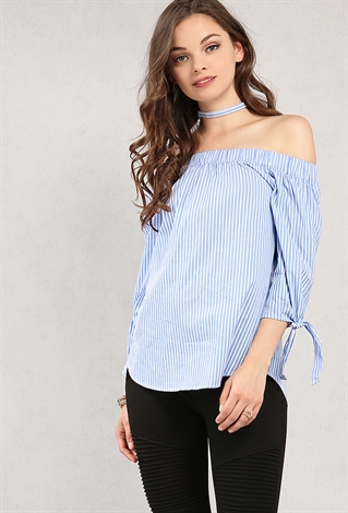 Striped Self-Tie Off-The-Shoulder Top W/ Choker | Shop What's New at ...