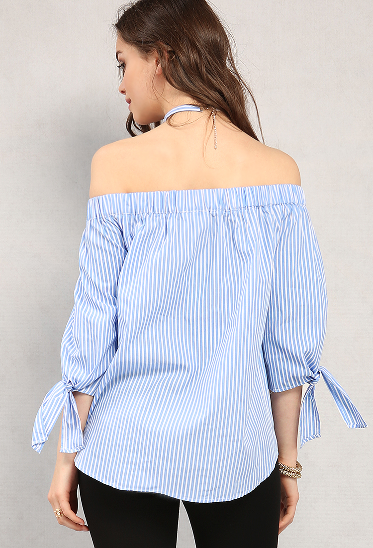 Striped Self-Tie Off-The-Shoulder Top W/ Choker | Shop What's New at ...