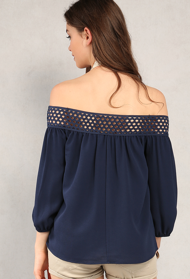 Crochet-Trimmed Off-The-Shoulder Top | Shop What's New at Papaya Clothing