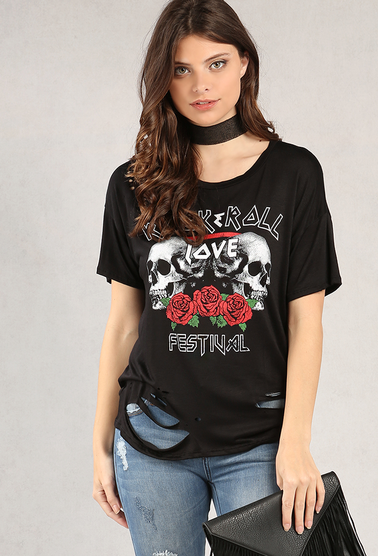 Distressed Rock N Roll Graphic Tee | Shop Graphic Tops at Papaya Clothing