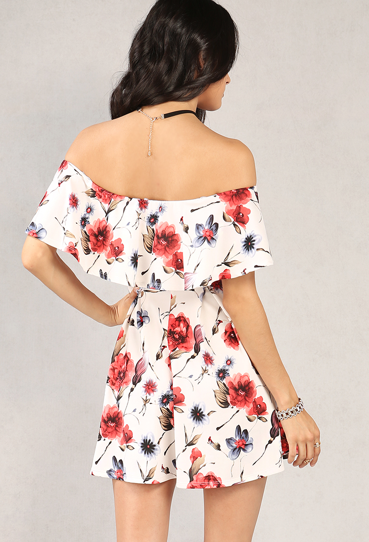 Floral Off-The-Shoulder Flounce Dress W/ Necklace | Shop What's New at ...