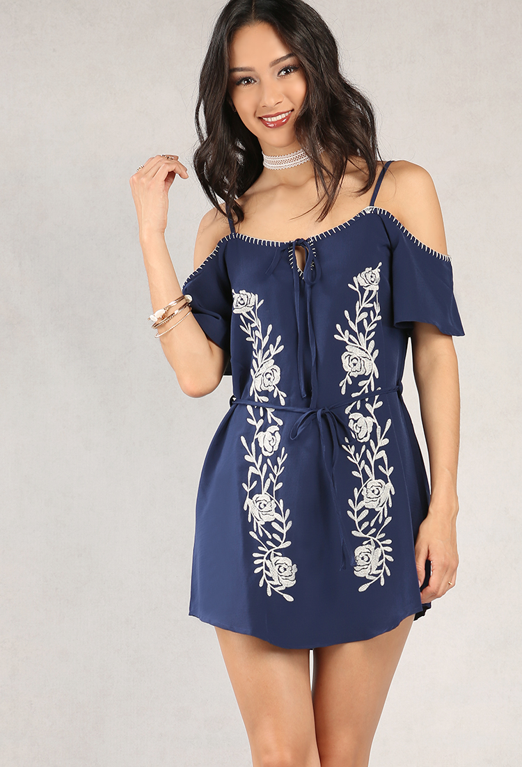 Rose Embroidered Open-Shoulder Tunic | Shop What's New at Papaya Clothing