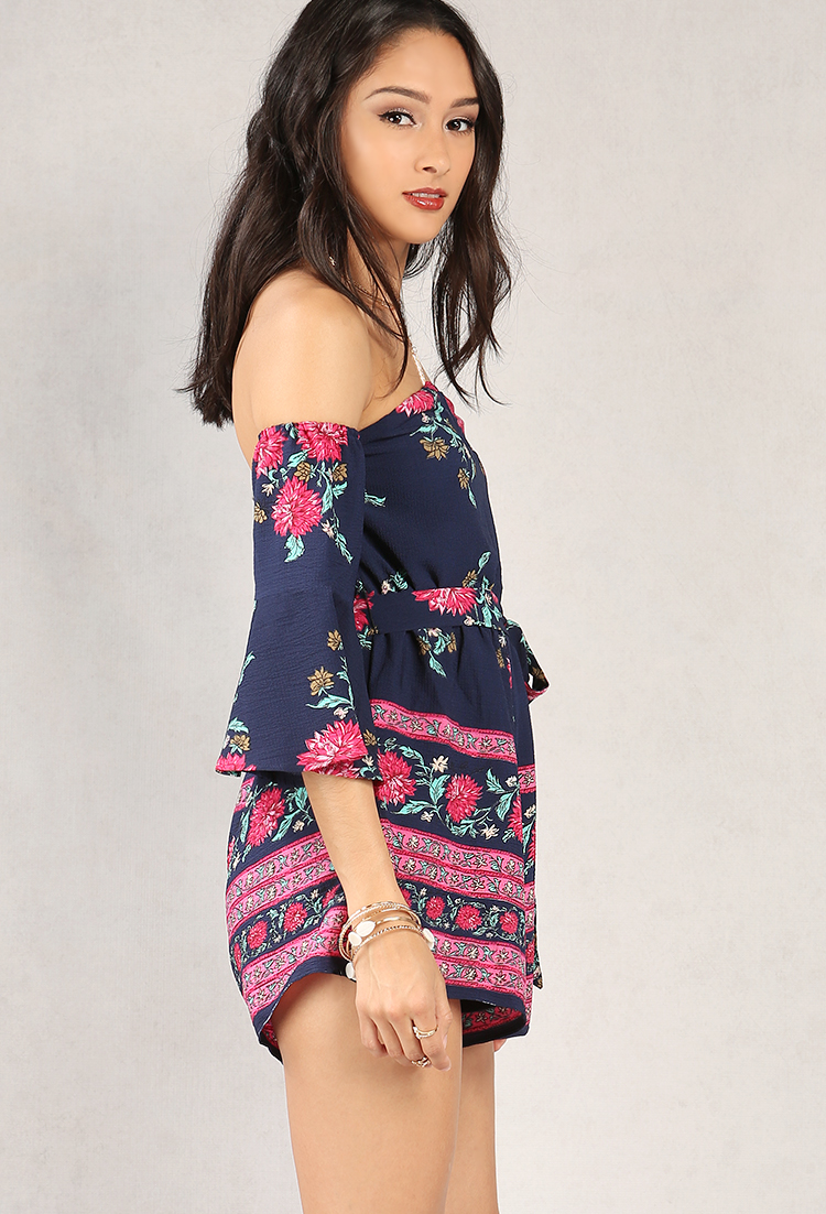 Bell-Sleeved Floral Off-The-Shoulder Romper | Shop What's New at Papaya ...