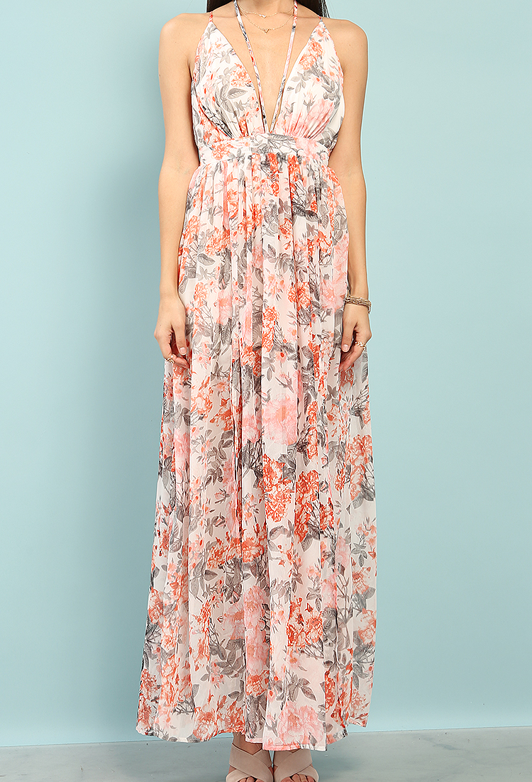 Plunging Strappy Floral M-Slit Maxi Dress | Shop What's New at Papaya ...