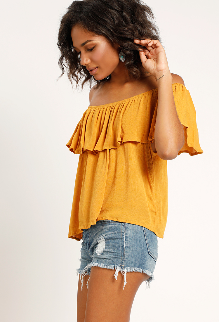 Crinkled Off-The-Shoulder Flounce Top | Shop What's New at Papaya Clothing