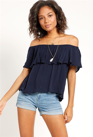 Crinkled Off-The-Shoulder Flounce Top | Shop What's New at Papaya Clothing
