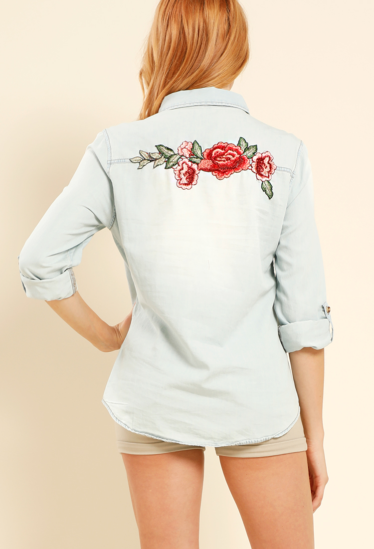 Floral Embroidered Denim Shirt
