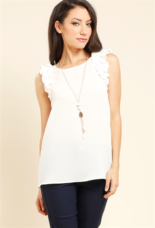 Ruffled Self-Tie Back Top W/ Necklace | Shop Old Blouse & Shirts at ...