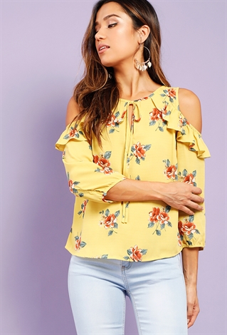 Ruffled Floral Open-Shoulder Top | Shop Off-The-Shoulder at Papaya Clothing